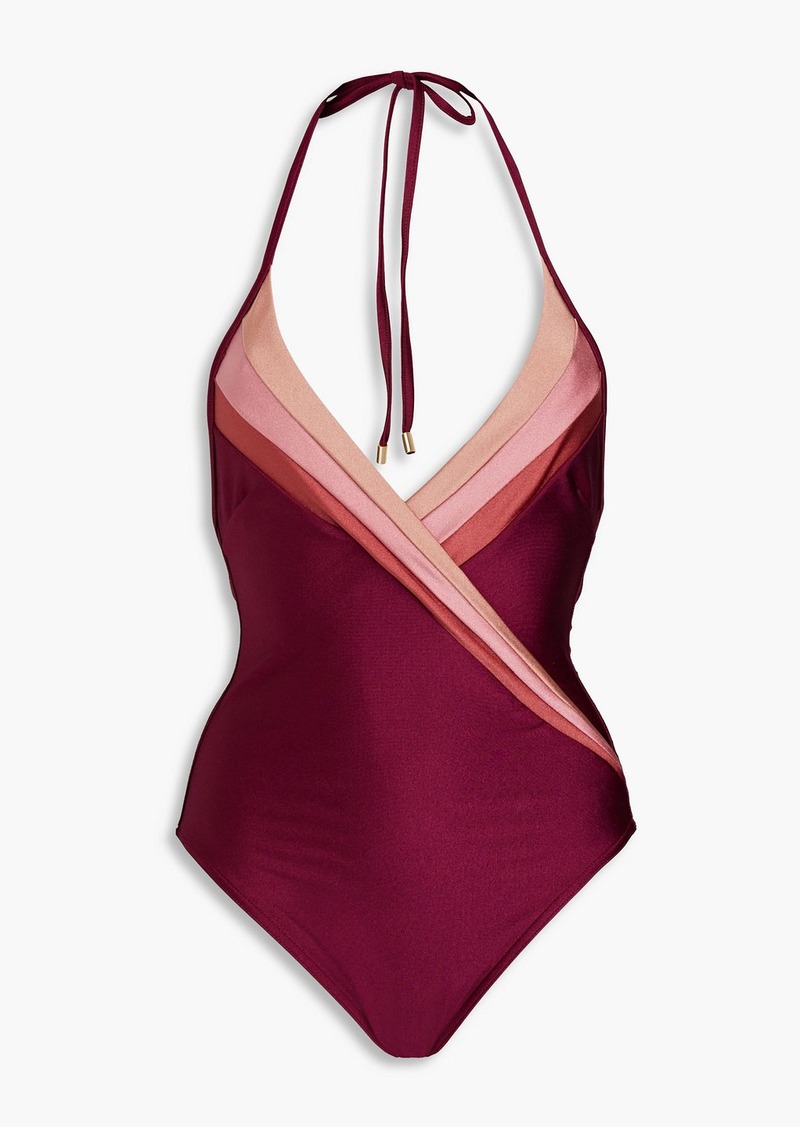 Zimmermann - Striped halterneck swimsuit - Burgundy - 0