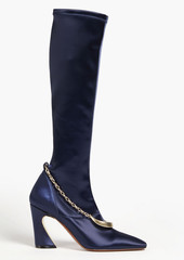Zimmermann - Chain-trimmed satin knee boots - Blue - EU 38