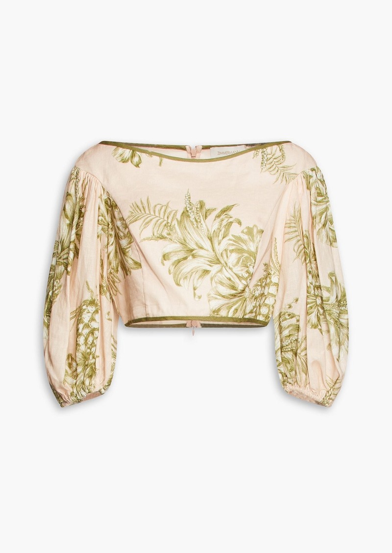 Zimmermann - Cropped printed linen top - Pink - 2