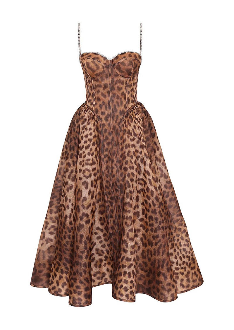 Zimmermann - Crush Animal-Print Linen-Silk Bustier Midi Dress - Animal - 1 - Moda Operandi