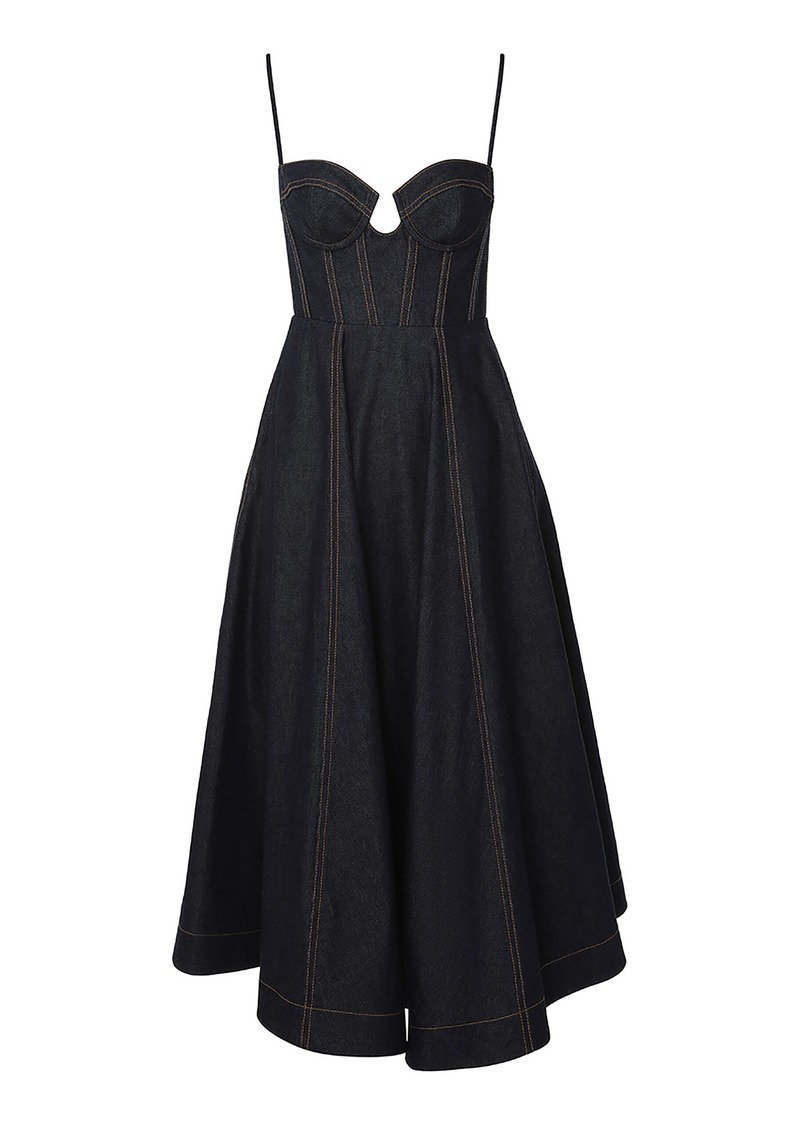 Zimmermann - Crush Denim Corset Midi Dress - Dark Wash - 1 - Moda Operandi