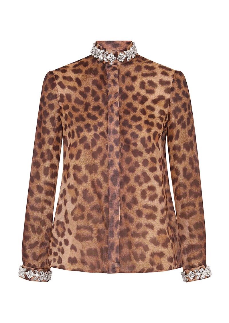 Zimmermann - Crush Embellished Animal-Print Linen-Silk Shirt - Animal - 1 - Moda Operandi