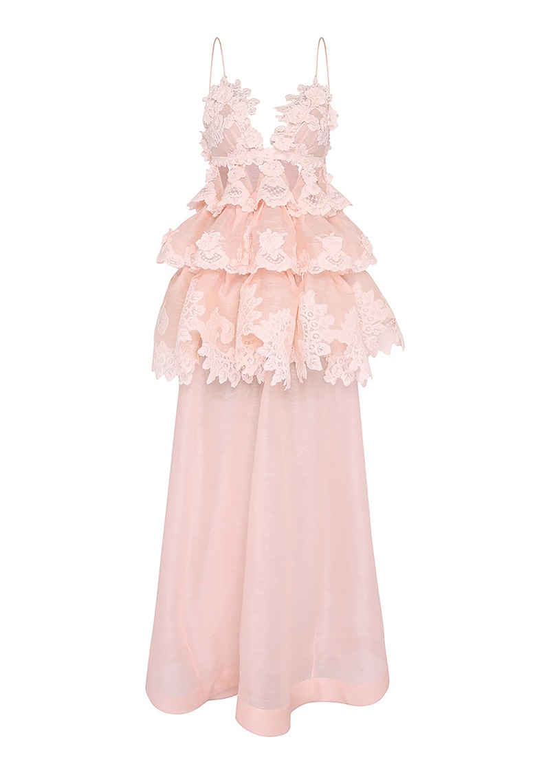 Zimmermann - Crush Embroidered Linen-Silk Maxi Dress - Light Pink - 2 - Moda Operandi