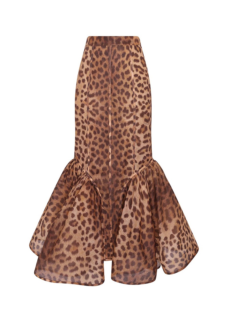 Zimmermann - Crush Flared Animal-Print Linen-Silk Midi Skirt - Animal - 0 - Moda Operandi