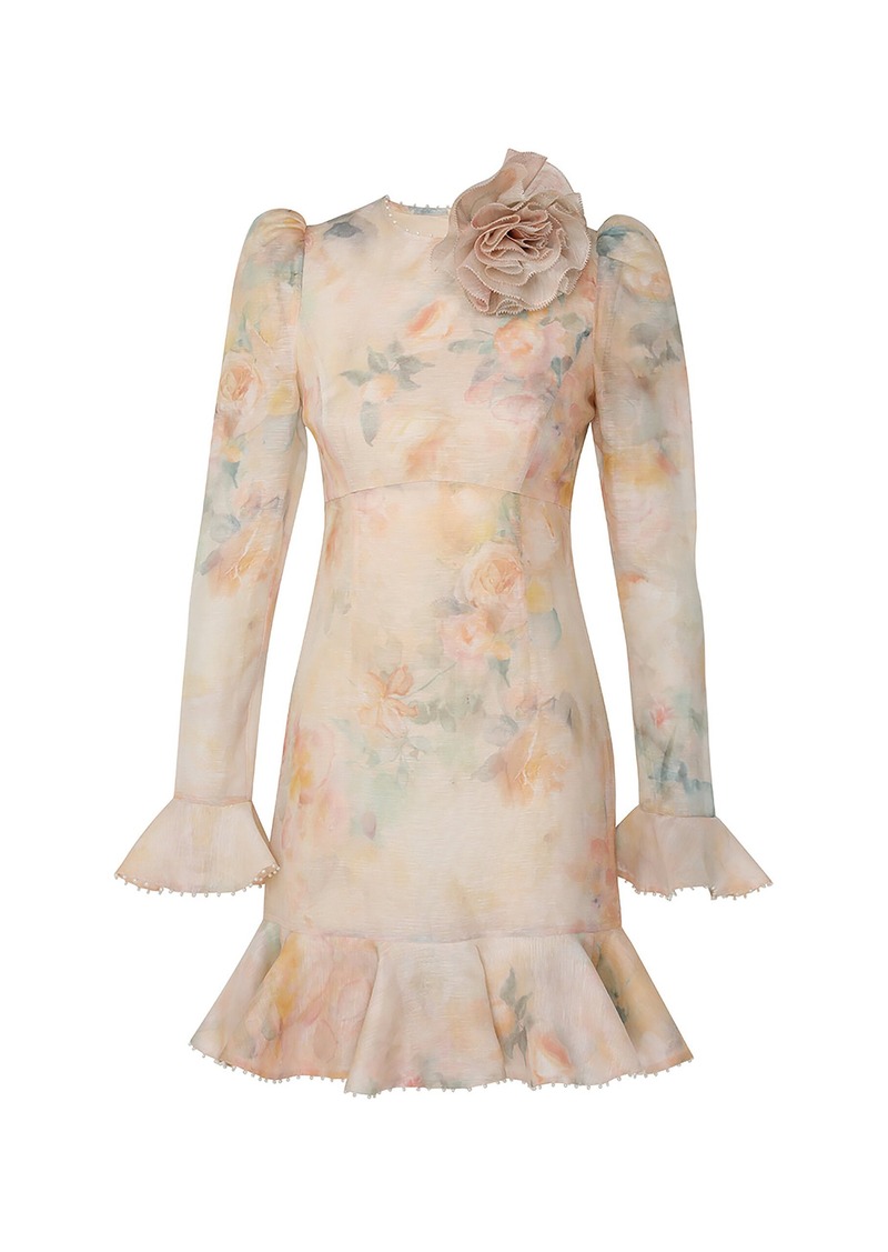 Zimmermann - Crush Flower-Detailed Linen-Silk Mini Dress - Multi - 4 - Moda Operandi