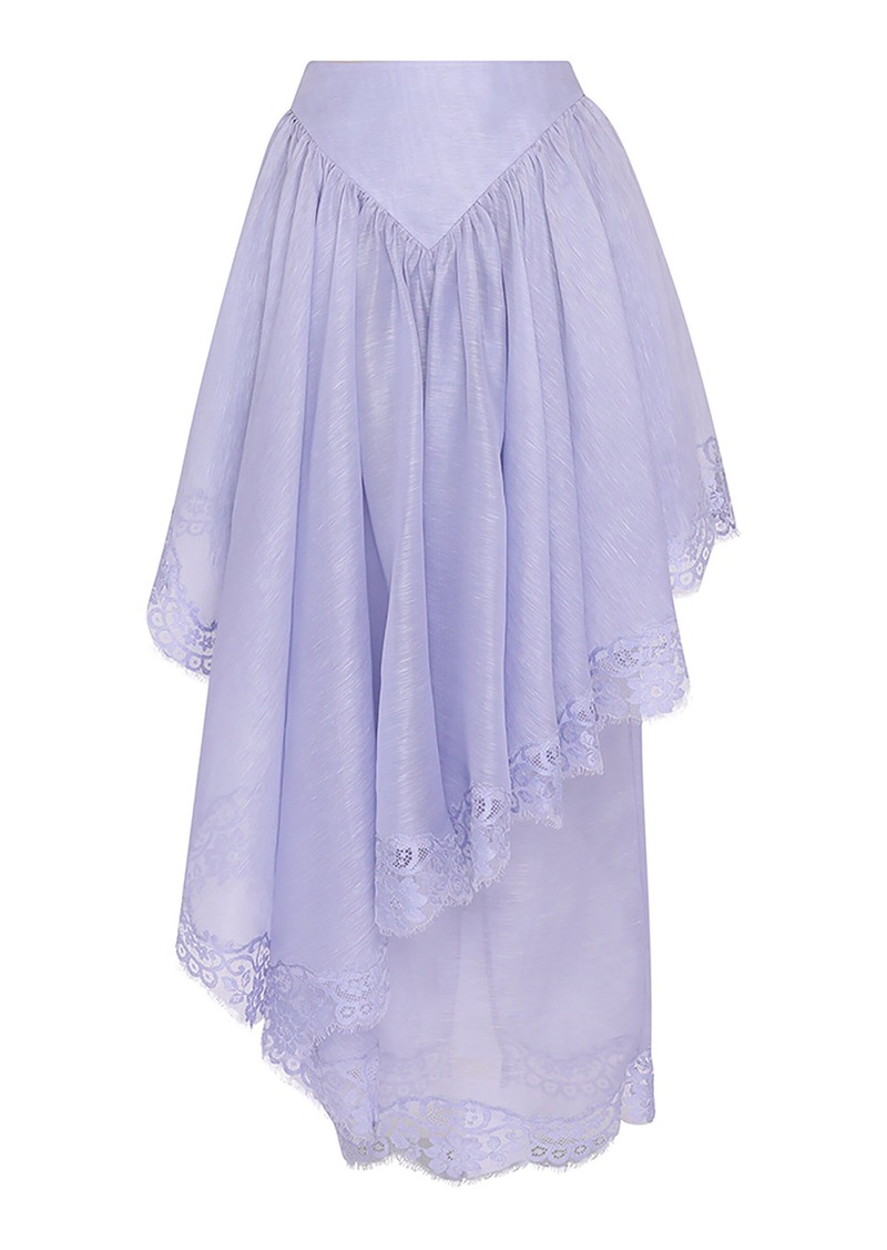 Zimmermann - Crush Lace-Trimmed Linen-Silk Midi Skirt - Purple - 1 - Moda Operandi