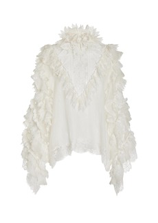 Zimmermann - Crush Lace-Trimmed Ruffle Linen-Silk Top - Ivory - L - Moda Operandi