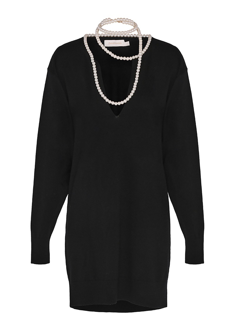 Zimmermann - Crush Necklace-Detailed Merino Wool Midi Dress - Black - 0P - Moda Operandi