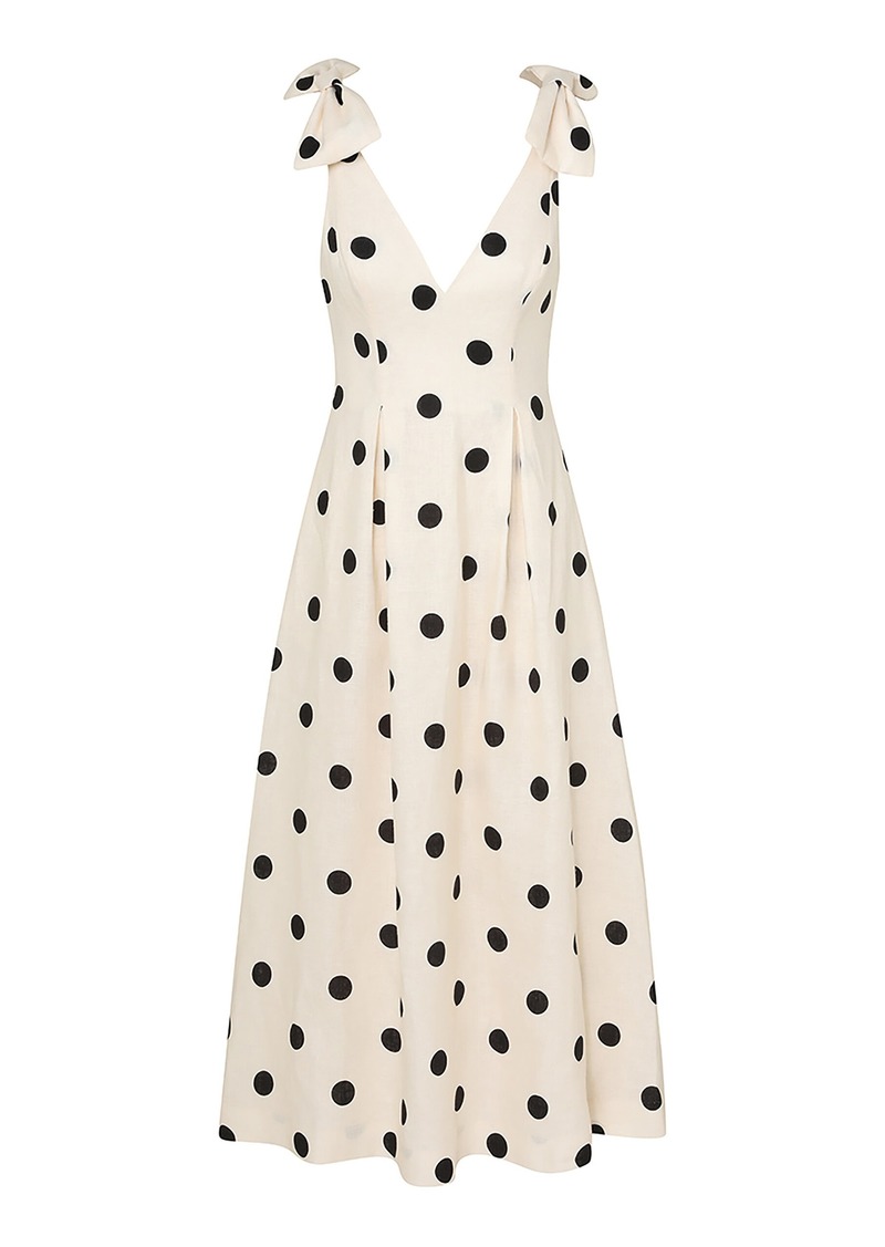 Zimmermann - Crush Polka-Dot Linen Midi Dress - Black/white - 0 - Moda Operandi