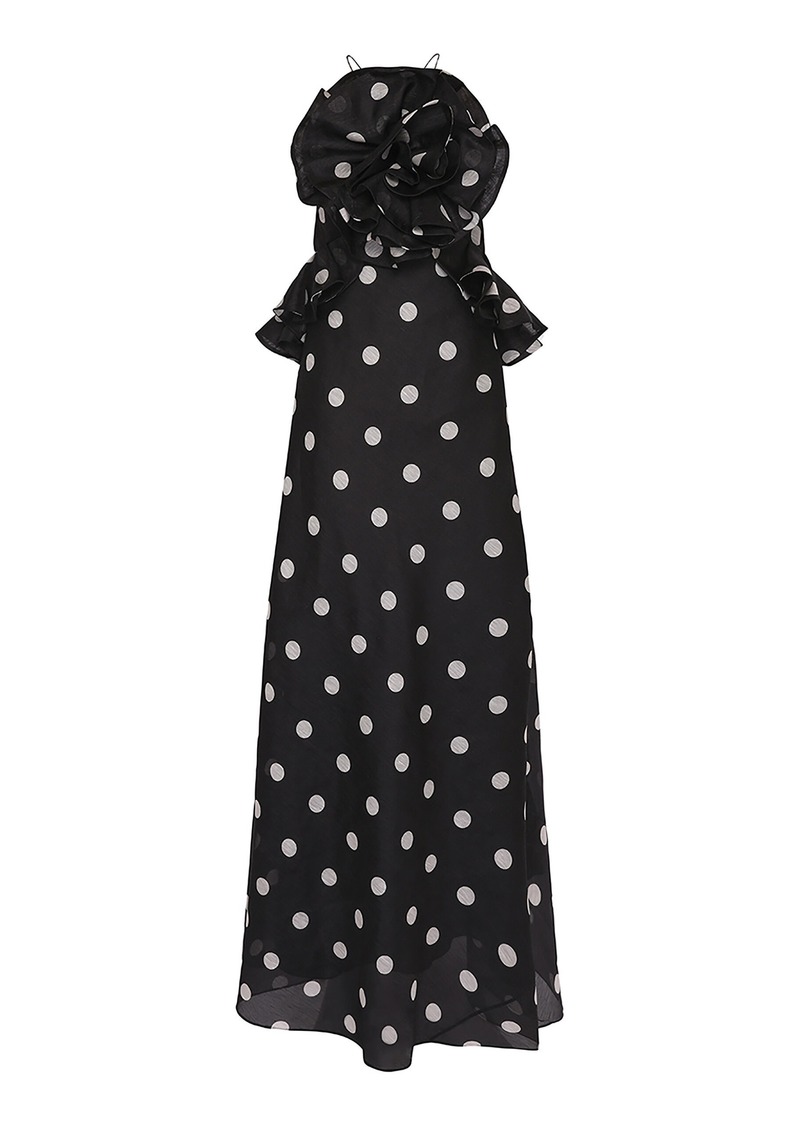 Zimmermann - Crush Rosette Polka-Dot Linen-Silk Maxi Dress - Black/white - 2 - Moda Operandi