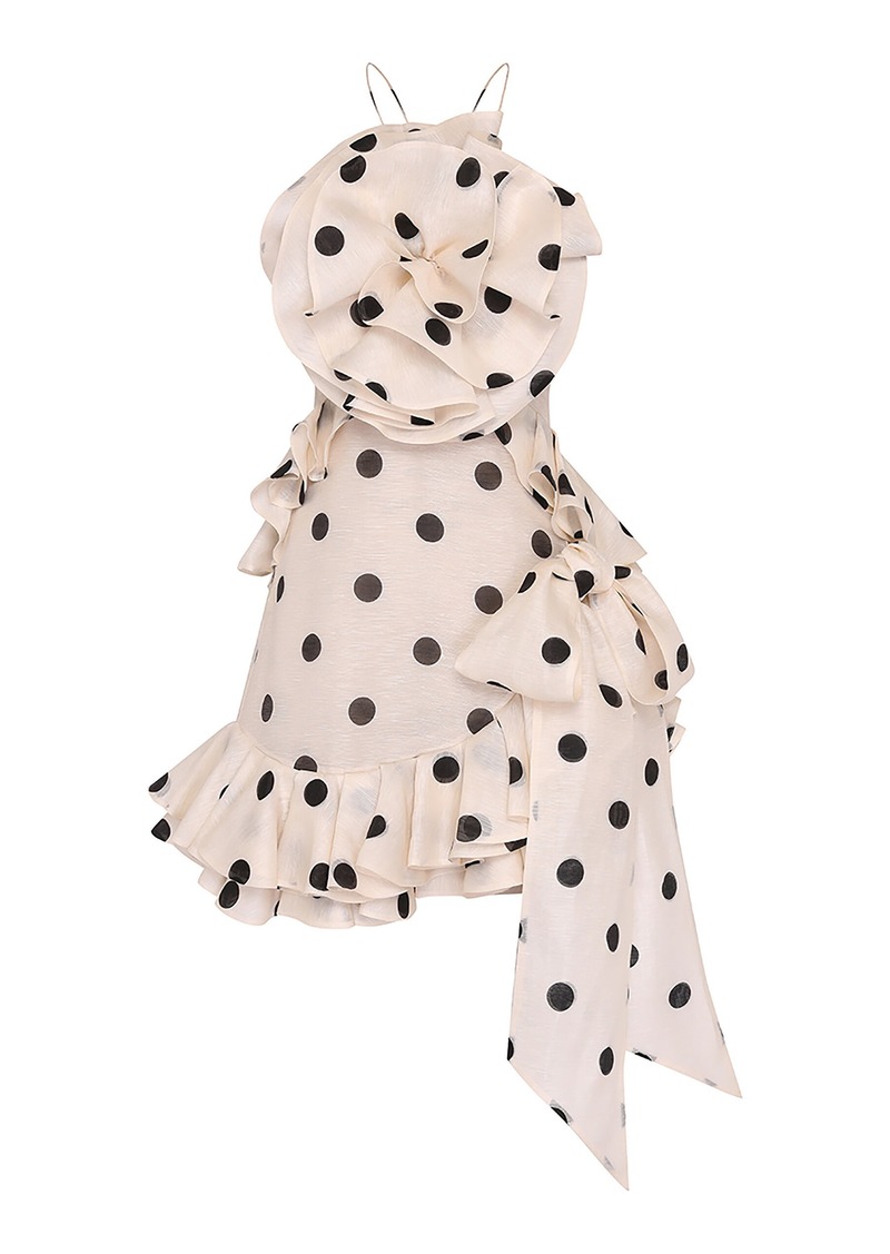 Zimmermann - Crush Rosette Polka-Dot Linen-Silk Mini Dress - Black/white - 0 - Moda Operandi