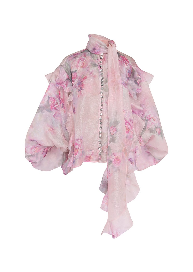 Zimmermann - Crush Ruffled Floral Linen-Silk Top - Pink - 2 - Moda Operandi