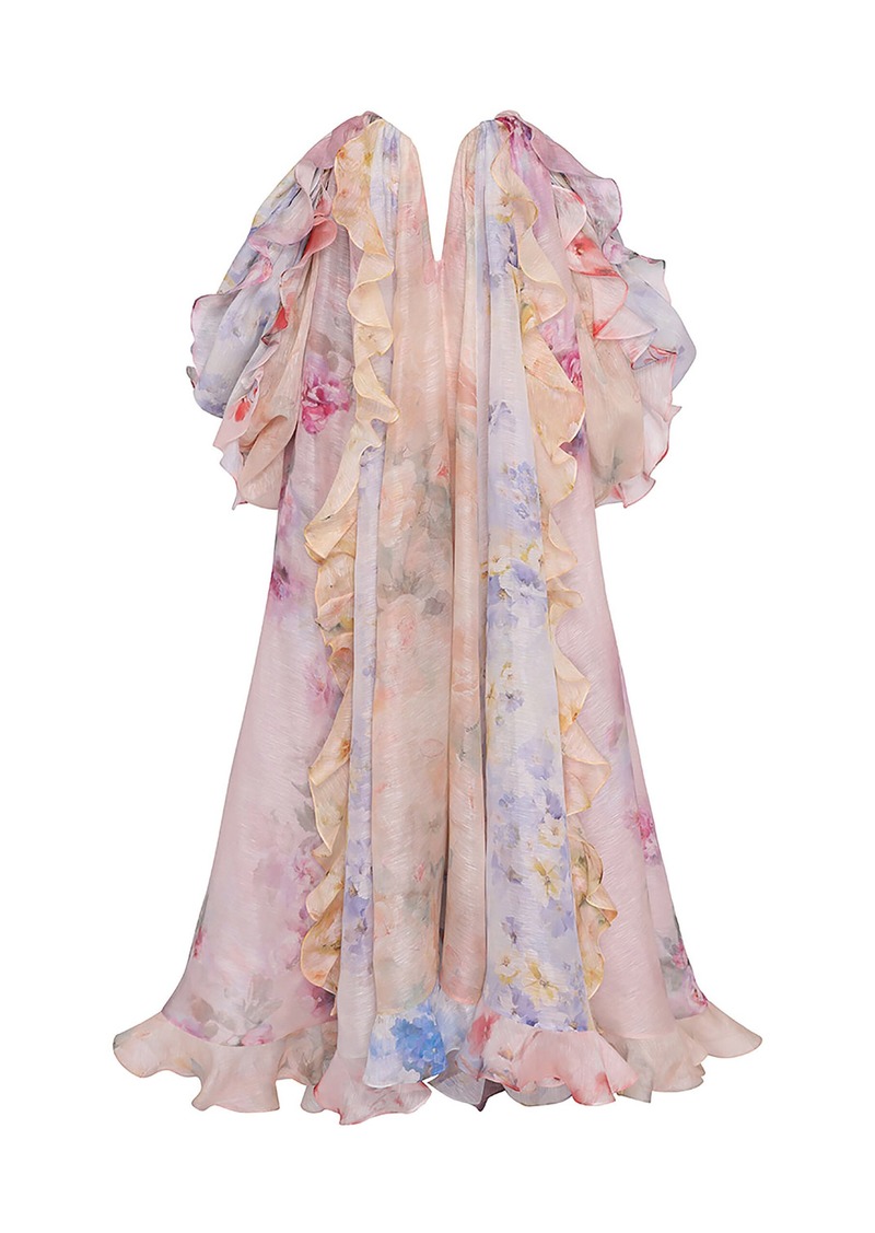 Zimmermann - Crush Ruffled Off-The-Shoulder Linen-Silk Gown - Multi - 1 - Moda Operandi