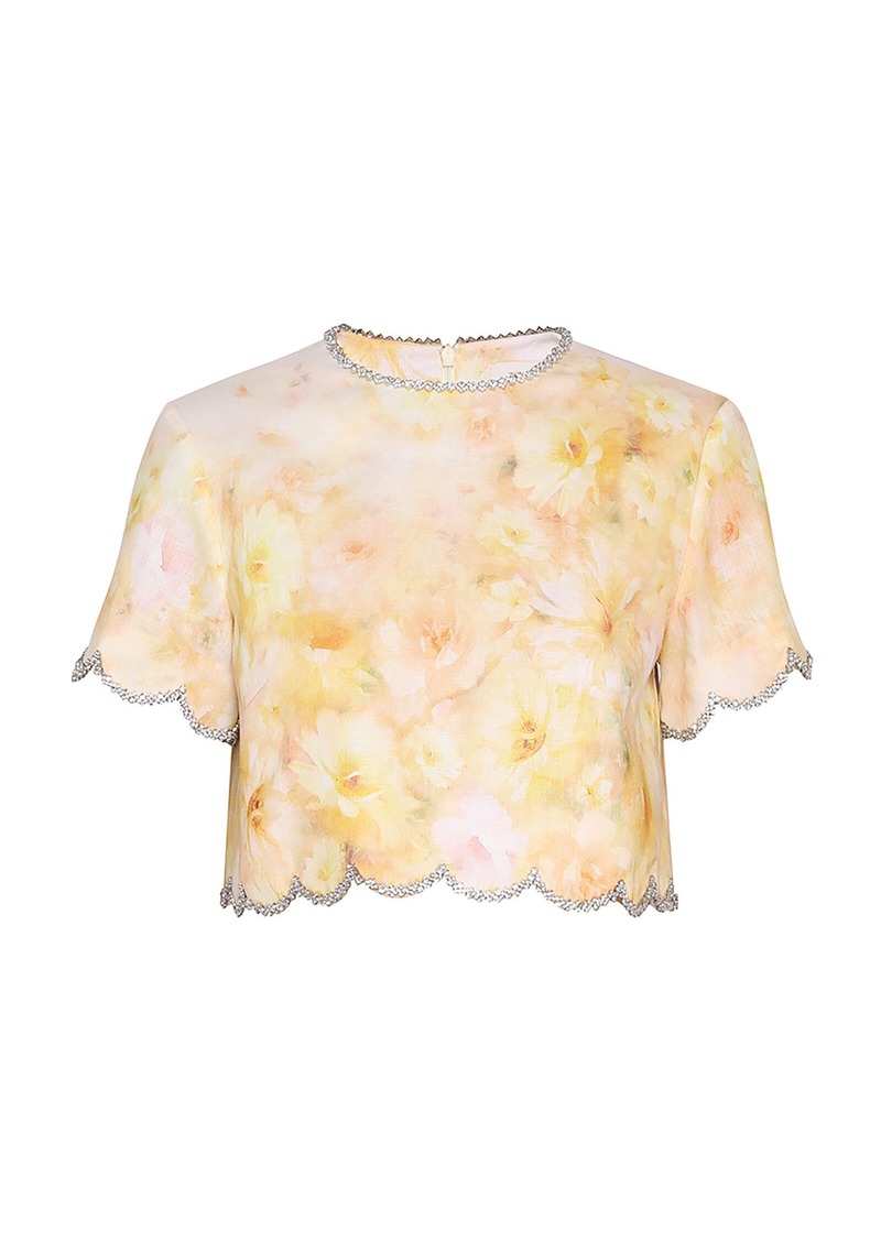 Zimmermann - Crush Scalloped Linen Crop Top - Yellow - 0P - Moda Operandi