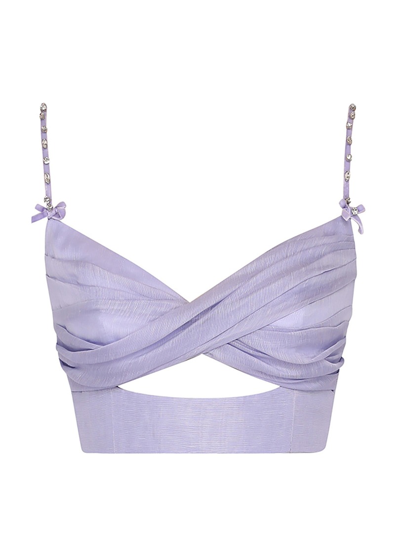 Zimmermann - Crush Twisted Linen-Silk Crop Top - Purple - 3 - Moda Operandi