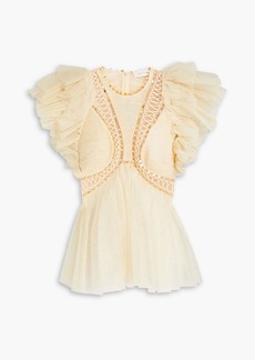 Zimmermann - Embellished ruffled glittered tulle top - White - 00