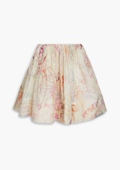 Zimmermann - Gathered printed linen and silk-blend gauze mini skirt - White - 00