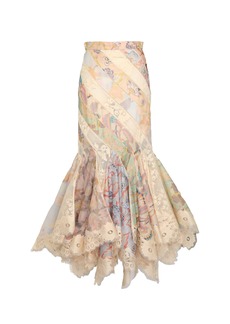 Zimmermann - Eden Lace-Trimmed Paneled Chiffon Maxi Skirt - Multi - 0P - Moda Operandi