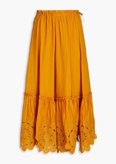 Zimmermann - Embroidered ruffle-trimmed ramie wrap skirt - Yellow - 0