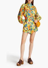 Zimmermann - Belted floral-print linen playsuit - Yellow - 00