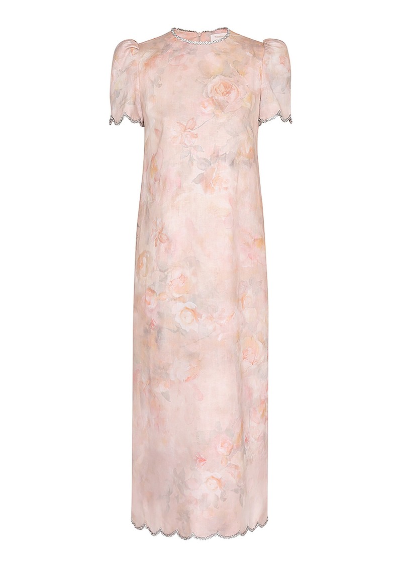 Zimmermann - Exclusive Scalloped Linen Midi Dress - Light Pink - 1 - Moda Operandi