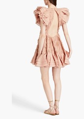 Zimmermann - Floral-appliquéd ruffled gauze mini dress - Pink - 1