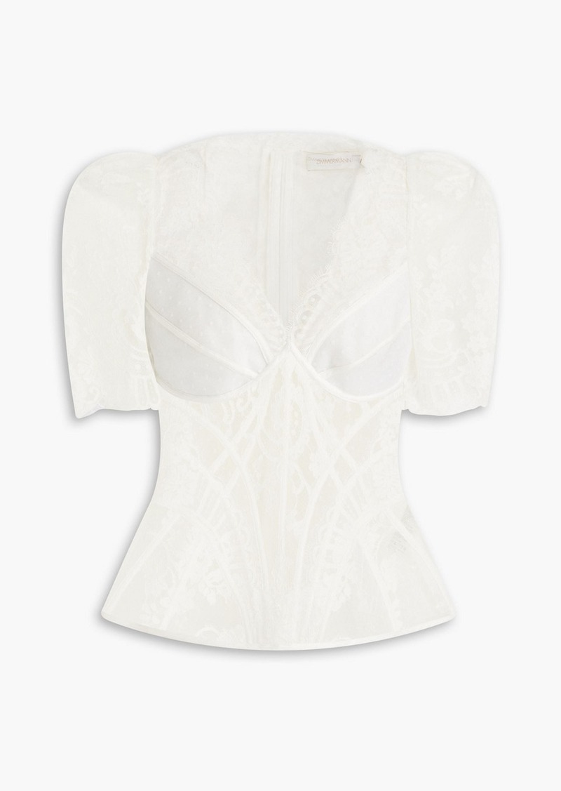 Zimmermann - Gathered cotton-blend lace top - White - 0