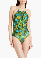Zimmermann - Gathered floral-print halterneck swimsuit - Yellow - 0