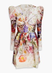 Zimmermann - Gathered floral-print linen and silk-blend mini dress - Purple - 00
