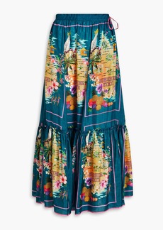Zimmermann - Gathered printed silk-voile maxi skirt - Blue - 0