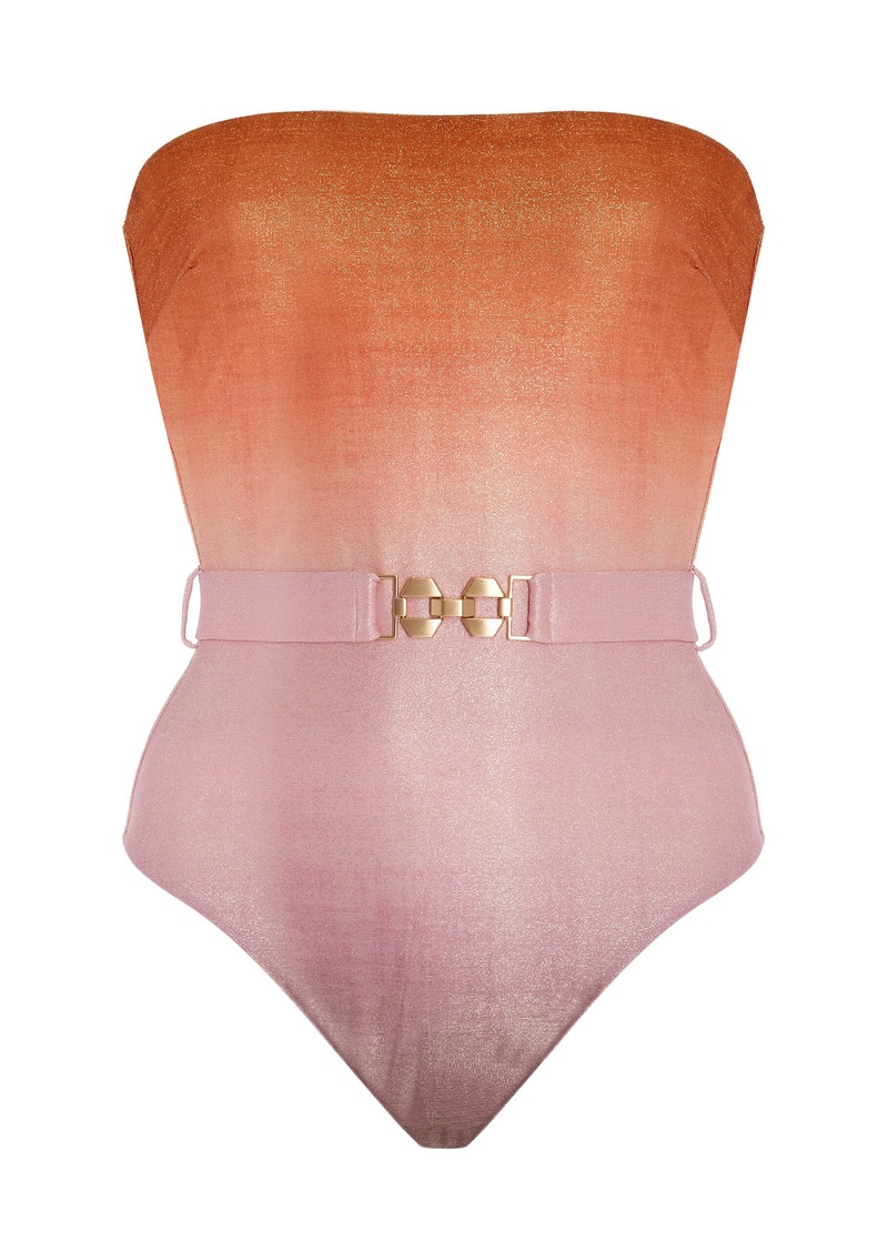 Zimmermann - Golden Strapless Metallic Lurex One-Piece Swimsuit - Orange - 1 - Moda Operandi