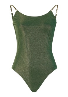 Zimmermann - Halliday Chain-Detailed Metallic Lurex One-Piece Swimsuit - Green - 1 - Moda Operandi