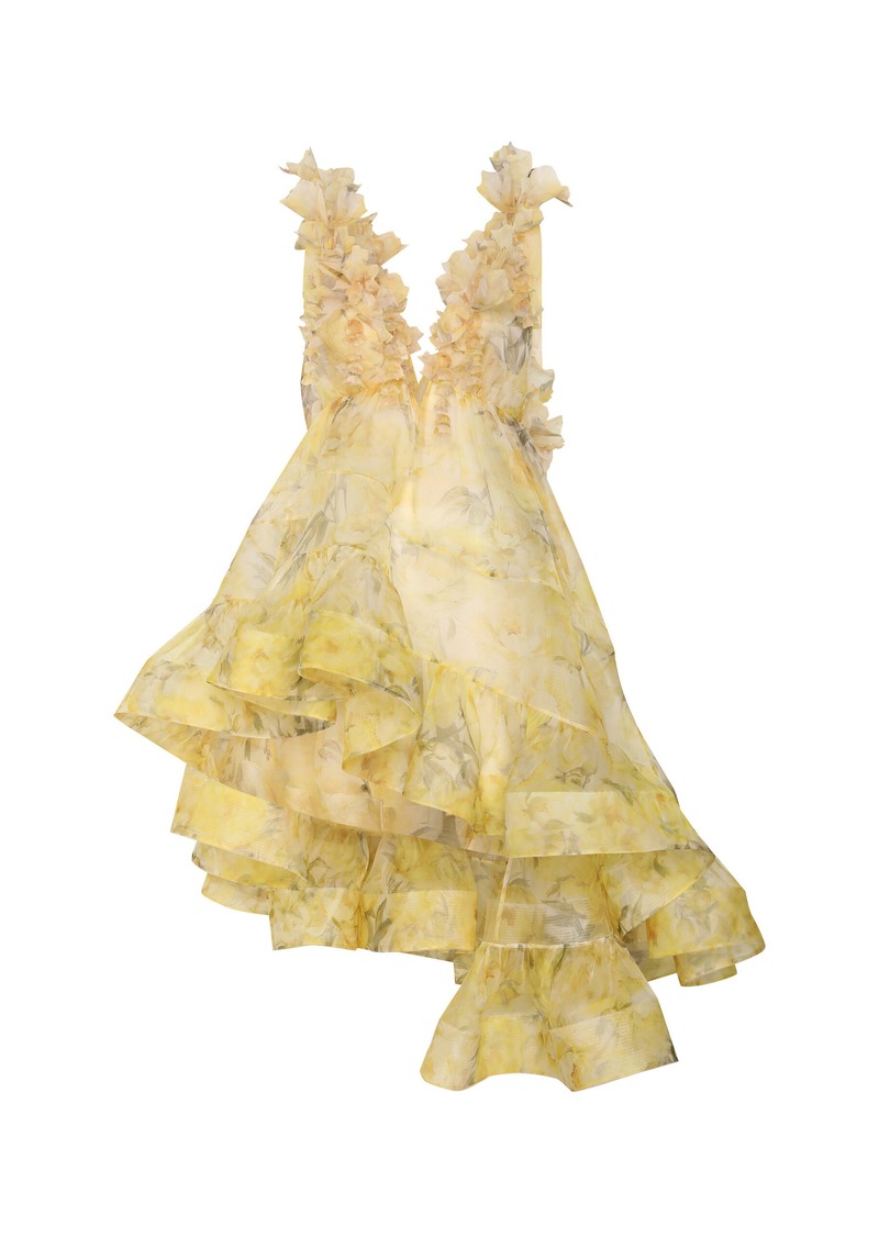 Zimmermann - Harmony Floral-Appliquéd Peony-Printed Silk Mini Dress - Yellow - 1 - Moda Operandi