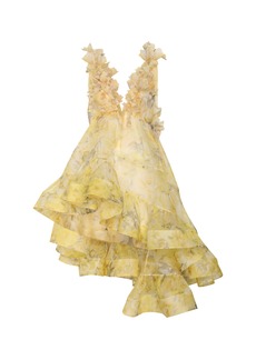 Zimmermann - Harmony Floral-Appliquéd Peony-Printed Silk Mini Dress - Yellow - 4 - Moda Operandi