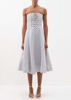 Zimmermann - High Tide Laced-bodice Cotton-blend Midi Dress - Womens - Navy Stripe