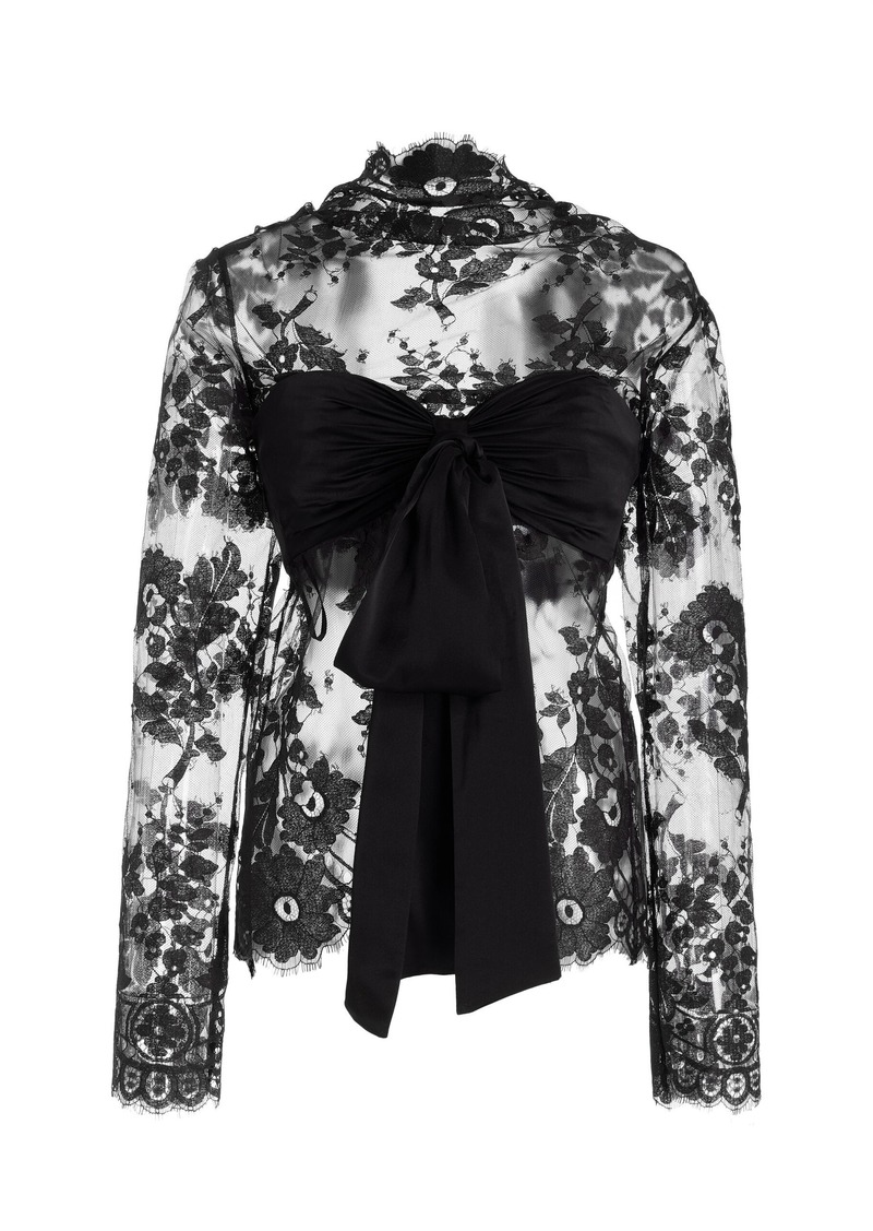 Zimmermann - Illustration Bow-Detailed Lace-Silk Crop Top - Black - 0 - Moda Operandi