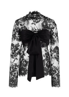 Zimmermann - Illustration Bow-Detailed Lace-Silk Crop Top - Black - 0 - Moda Operandi