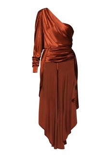 Zimmermann - Illustration Draped Asymmetric Satin Top - Orange - 2 - Moda Operandi