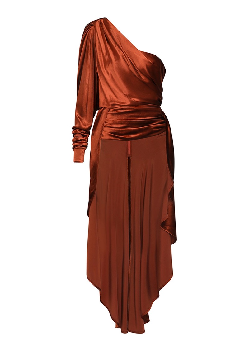 Zimmermann - Illustration Draped Asymmetric Satin Top - Orange - 2 - Moda Operandi