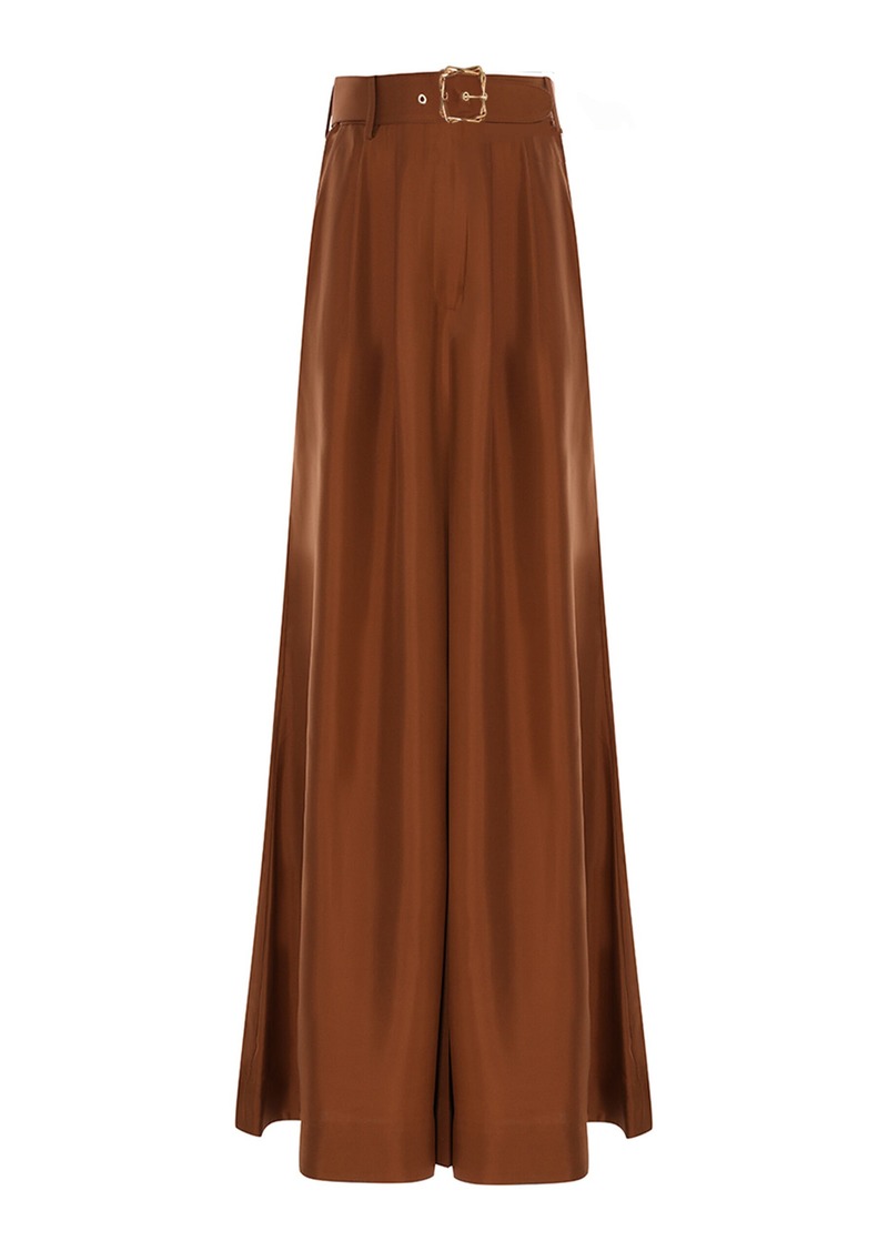 Zimmermann - Illustration High-Rise Silk Wide-Leg Pants - Brown - 0 - Moda Operandi