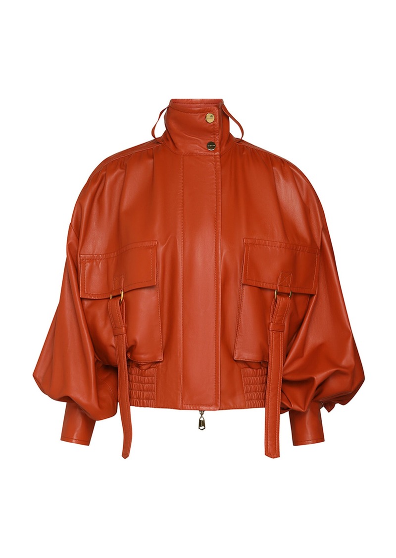 Zimmermann - Illustration Leather Bomber Jacket - Orange - 3 - Moda Operandi