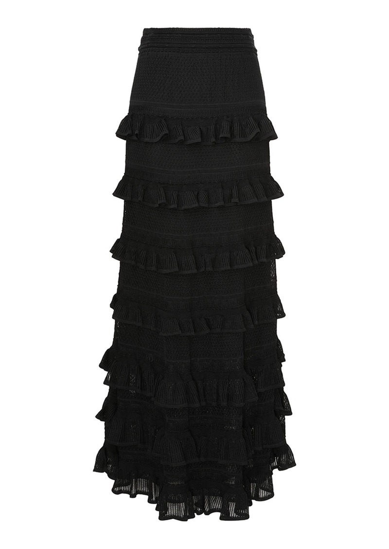 Zimmermann - Illustration Ruffled Knit Maxi Skirt - Black - 0 - Moda Operandi