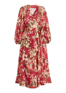 Zimmermann - Lexi Floral Linen Maxi Wrap Dress - Red - 4 - Moda Operandi