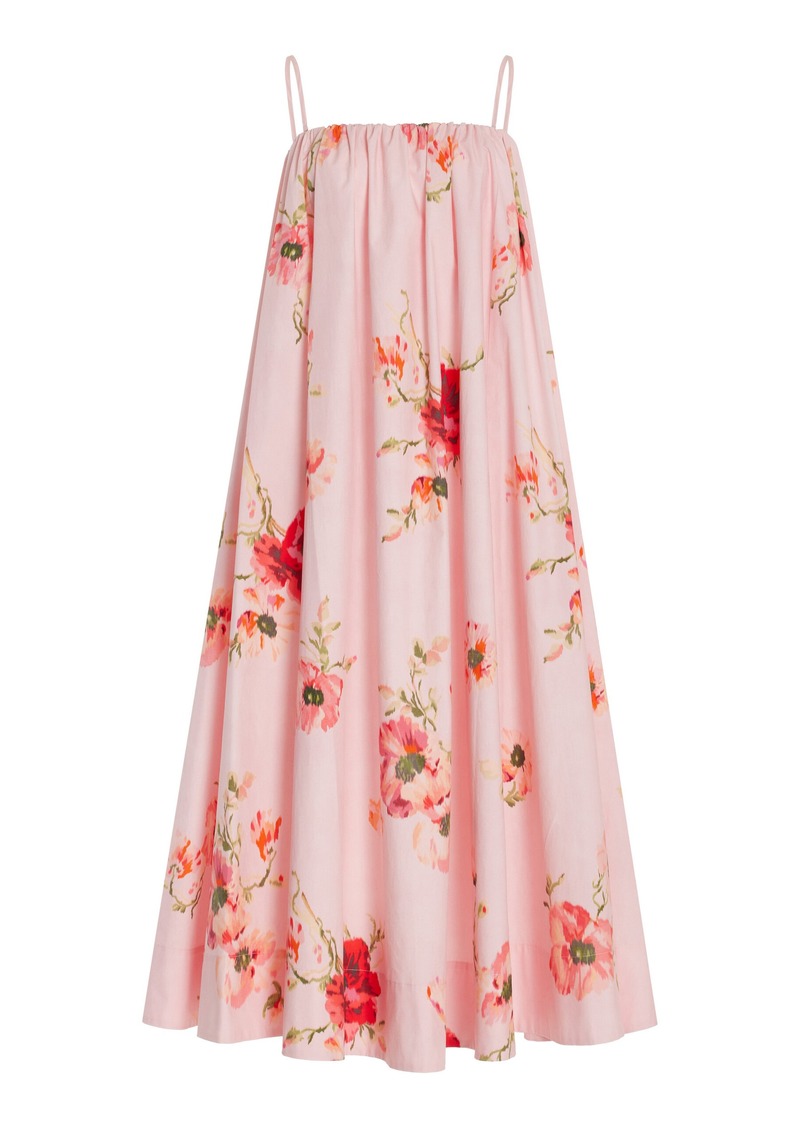 Zimmermann - Lightburst Floral Cotton Trapeze Midi Dress - Red - 4 - Moda Operandi