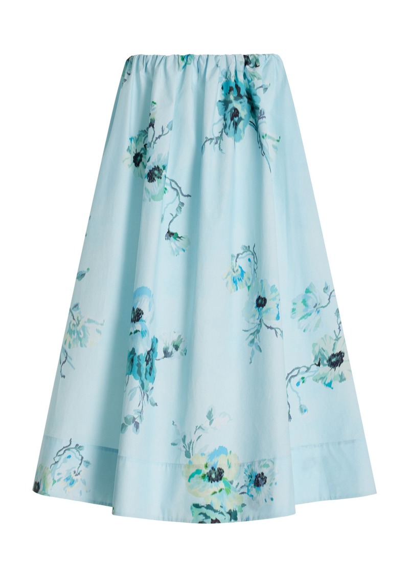 Zimmermann - Lightburst Gathered Floral Cotton Midi Skirt - Blue - 1 - Moda Operandi