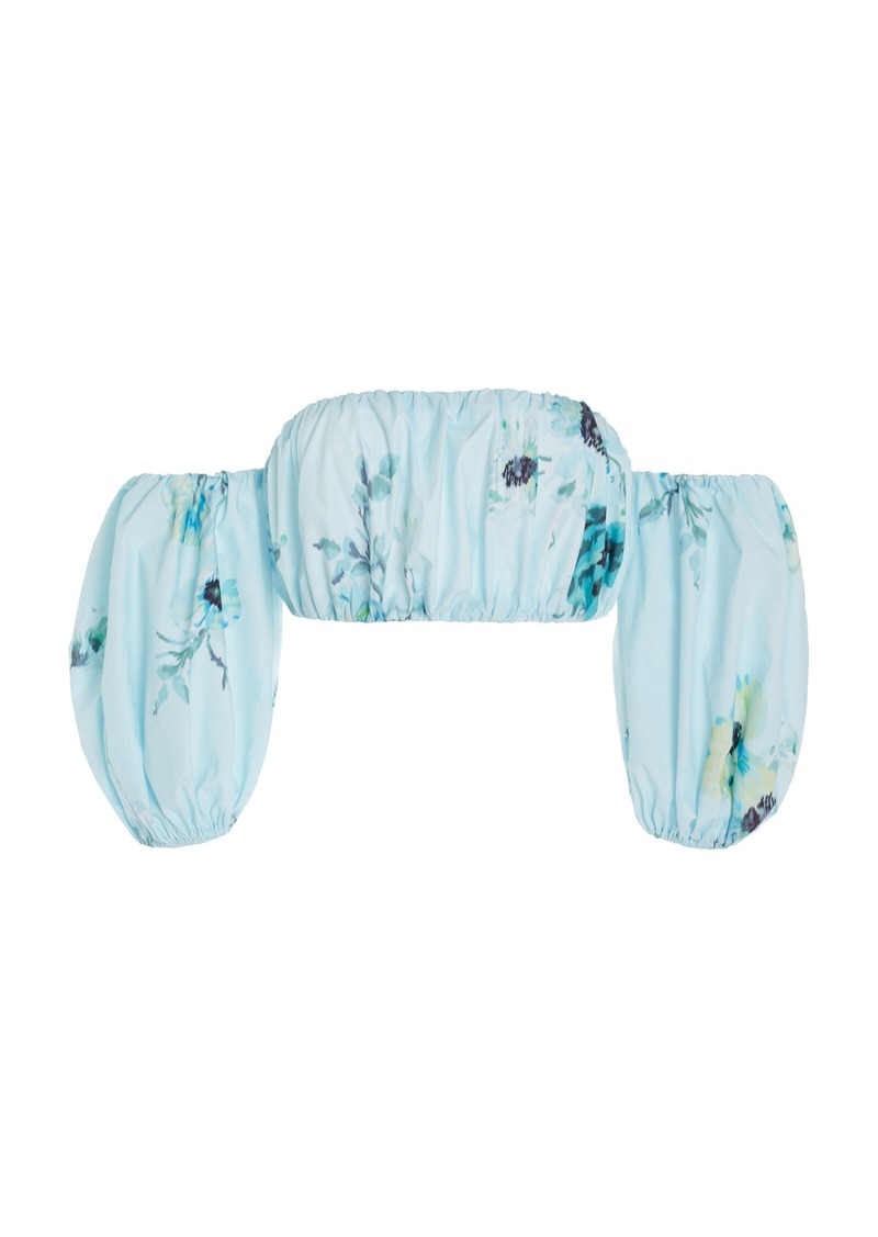 Zimmermann - Lightburst Puff Sleeve Floral Cotton Crop Top - Blue - 3 - Moda Operandi