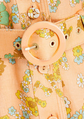 Zimmermann - Belted floral-print linen mini shirt dress - Orange - 0