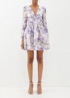 Zimmermann - Lyrical Floral-print Linen-blend Dress - Womens - Blue Cream