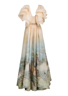 Zimmermann - Lyrical Frilled Linen-Silk Gown - Print - 2 - Moda Operandi
