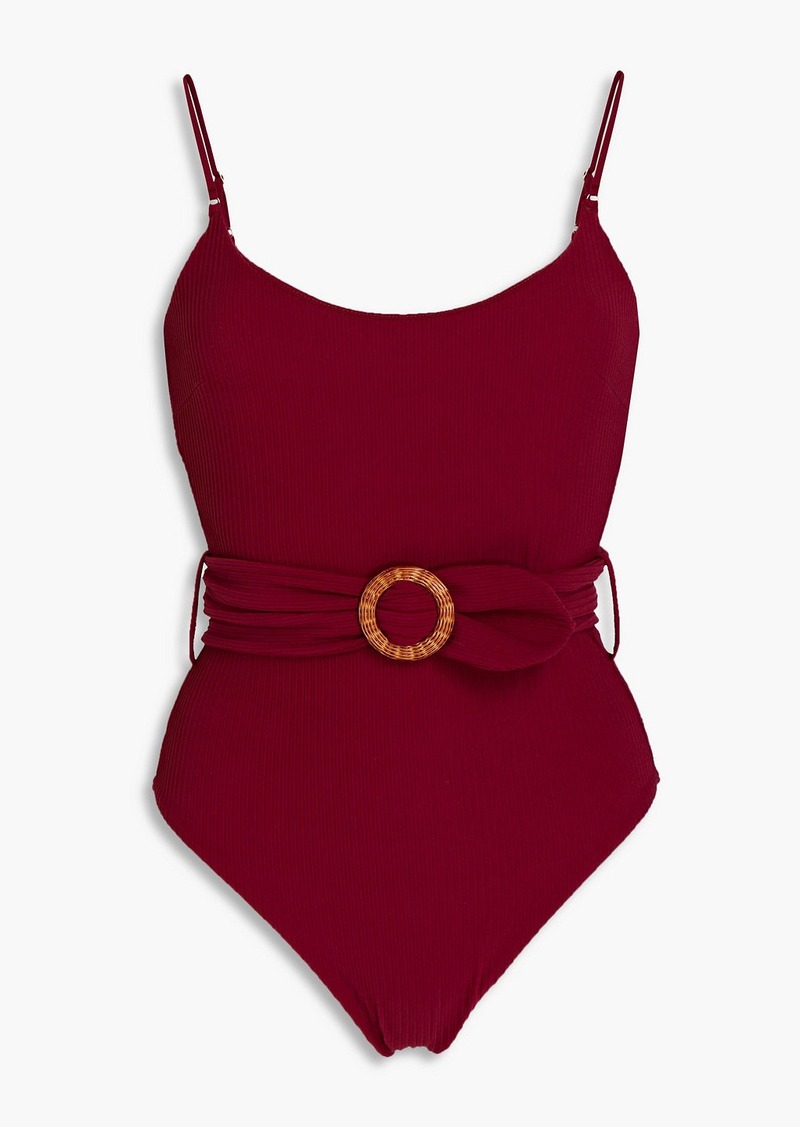 Zimmermann - Belted ribbed swimsuit - Burgundy - 0